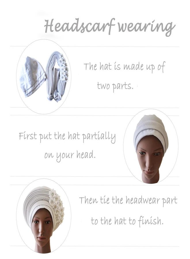 أغطية رأس أفريقية من JRZXTWL، عصابات رأس أنيقة مزينة بالأحجار، أغطية رأس ASO Oke Auto Gele جاهزة، قبعات نسائية لحفلات الزفاف. (أبيض، قياسي) - Image 2